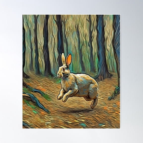 Running Hare In The Forest Poster Wall Art, Modern Wall Decor For Living Room Bedroom, 12x18 UNFRAMED