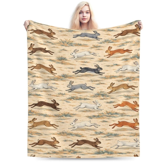 Running Hare Wildlife Blanket, Rustic Desert Rabbit Pattern Design, Soft Cozy Plush Bed Sofa Couch Decor Gift for Adults Easter 50x40