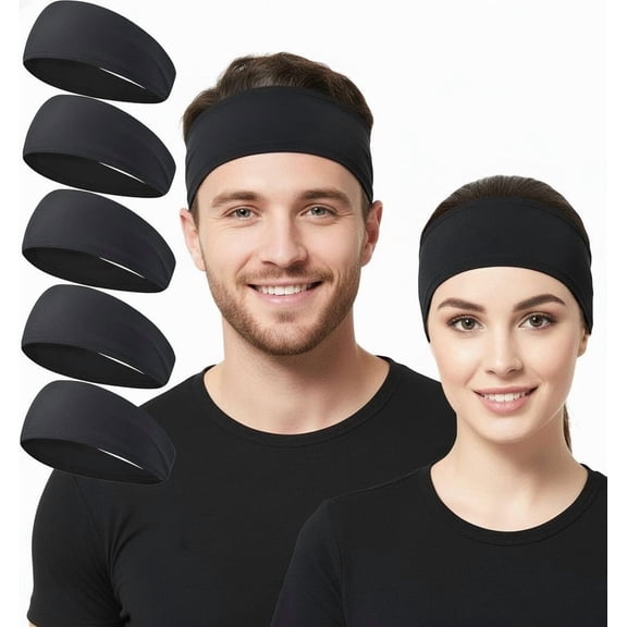 Running Headband,5Pack,Mens Sweatband Sports Headband for Running,Cycling,Basketball,Yoga,Fitness Workout Stretchy Unisex Hairband