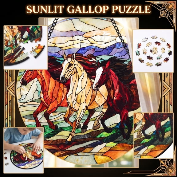 Running Horse Acrylic Puzzle Toy Hanging, Equestrian Theme Window Decor, DIY Horse Lover Sun Catcher Kit for Kids & Adults, Majestic Animal Art OrnamentPlay With The Sun