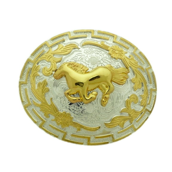 Running Horse Belt Buckle Western Rodeo Fashion Accessory Gold Silver Two-Tone