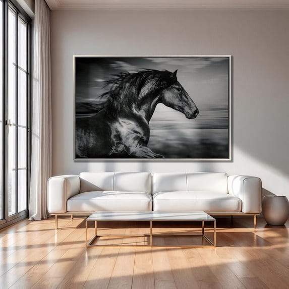 Running Horse Black And White Wall Art Horse Stylish Art Wall Horse Poster On Horse Lover Gift Horse Wall Decor Home Decor, 24x36 UNFRAMED