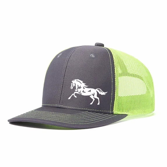 Running Horse Color Block Trucker Hat Unisex Adjustable Cotton Breathable Fashion Cap for Travel Daily Wear