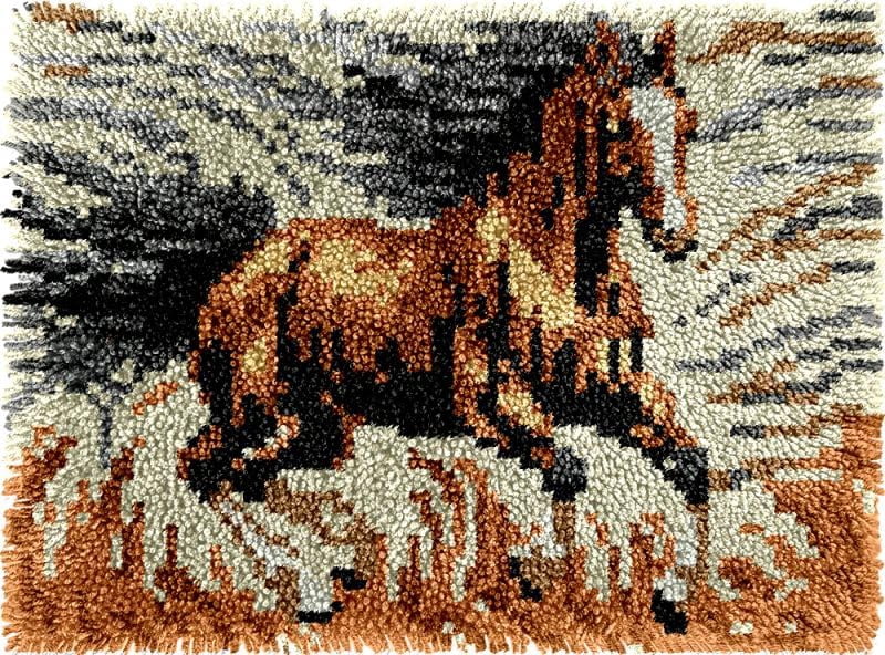 Running Pattern Rig Running Horse Latch Hook Kits Rug DIY Cushion Tapestry Making Crochet ...