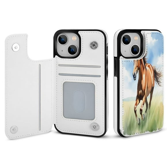 Running Horse Oil Print Leather Wallet Case for iPhone 16 15 14 13 12 11 Pro Max Wallet Case Card Holder Flip