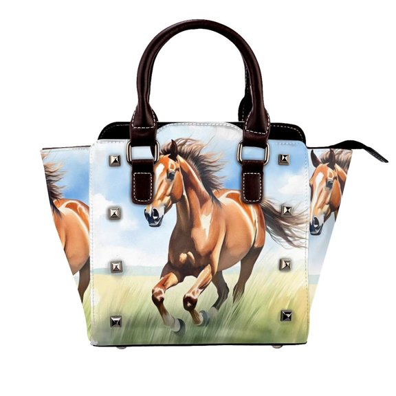 Running Horse Oil Print Rivet Fashion One-Shoulder Women's Handbag Tote Bag
