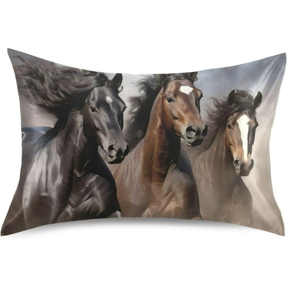 Running Horse Pillowcase for Hair and Skin Silk Pillowcase, Soft and Breathable Slippery Satin Pillowcase Covers for Sleep Decor Giftsation King Size 20''×40''