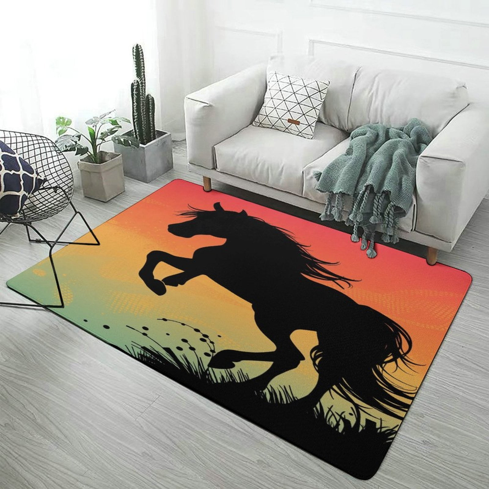 Running Horse Silhouette Carpet Rug for Home Living Room Bedroom Sofa ...