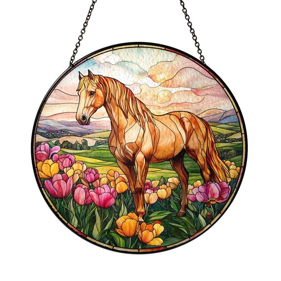 Running Horse Stained Glass Suncatcher, Wild Equine Window Hanging Art, Nature Inspired Decorative Glass Panel Ornament, Animal Lover Gift