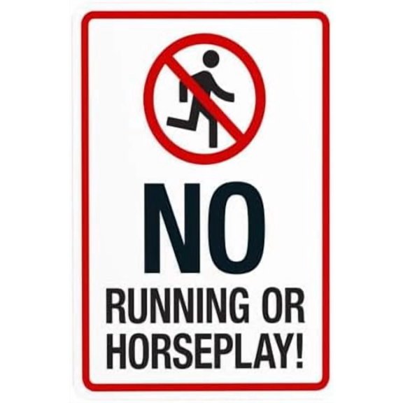 No Running Or Horseplay With Graphic Warning Sign, Pool Rules Metal Signs for Home Business Outdoor Indoor Road Yard Garage Street Wall Caution Custom Decor 8 x 12 Inch