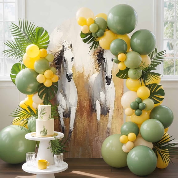 Running Horses Arch Backdrop Cover, 5FT, Animal Abstract Modern Art Spandex Arch Covers Double-Sided Backdrop for Wedding Birthday Party Photo Background Decoration