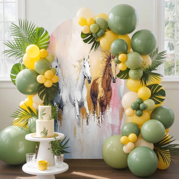 Running Horses Arch Backdrop Cover, 6.6FT, Animal Abstract Horse Spandex Arch Covers Double-Sided Backdrop for Wedding Birthday Party Photo Background Decoration