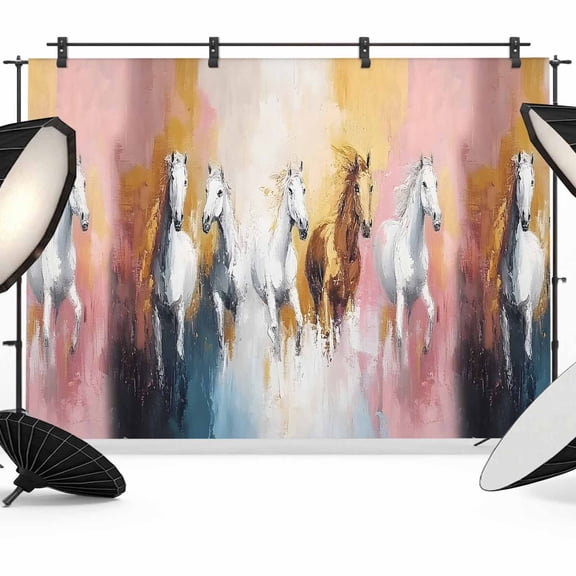 Running Horses Backdrop for Photography, Animal Abstract Horse Photo Backdrop Portrait Background Party Banner Photo Backgrounds for Studio Booth Props, 7x5ft