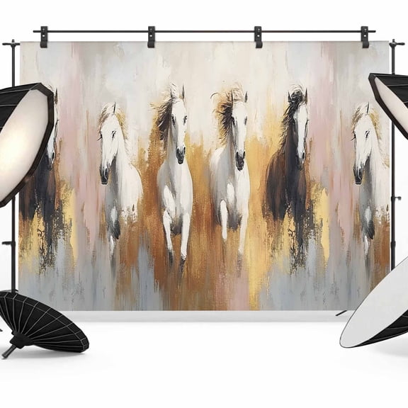 Running Horses Backdrop for Photography, Animal Abstract Modern Art Photo Backdrop Portrait Background Party Banner Photo Backgrounds for Studio Booth Props, 7x5ft