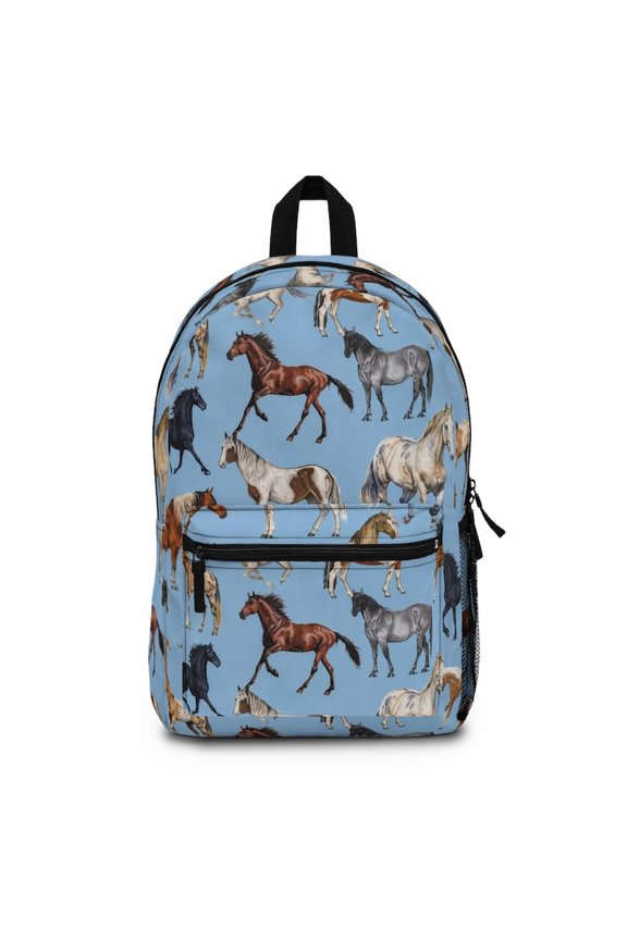 Running Horses Backpack | Blue Horse Pattern, Equestrian Print