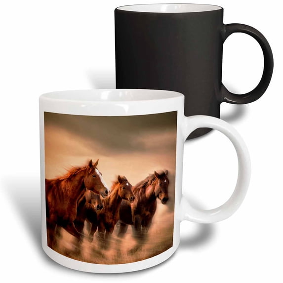 3drose, Running Horses, Blur and Flying Manes, 11oz Magic Transforming Mug