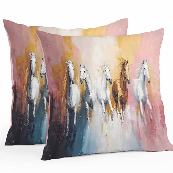 Running Horses Outdoor Pillow Covers Pack of 2 Animal Abstract Horse Waterproof Throw Pillow Covers Decorative Cushion Cases for Patio Garden Tent Balcony Couch 20x20 inch