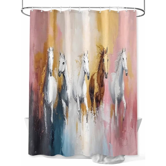 Running Horses Shower Curtain, Animal Abstract Horse Waterproof Shower Curtain Set with 12 Hooks Lightweight Washable Fabric Shower Curtains for Bathroom 72x72 Inches