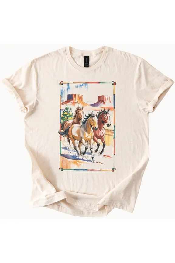 Running Horses Tee Wild Mustangs Graphic Tshirt Size S-5Xl Heygategoo Tee