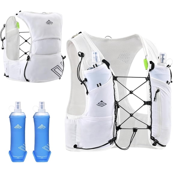 Running Hydration Vest 5L, Running Backpack with 2x500ml Soft Flask, Lightweight Water Backpack Reflective Trail Running Vest for Running Hiking Cycling