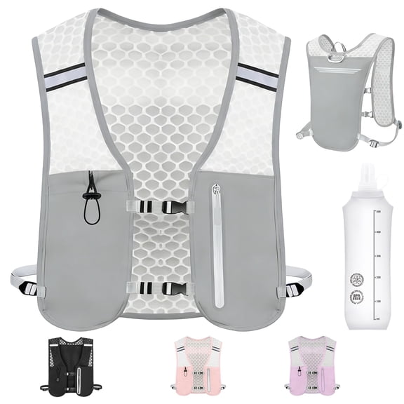 Running Hydration Vest, Adjustable Chest Straps Running Vest for Women Men with 500ml Soft Flask(Grey)