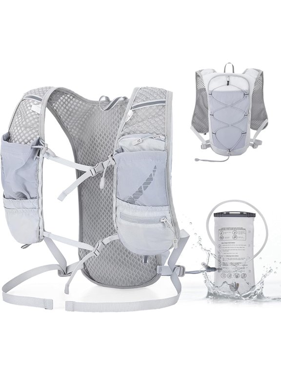 Running Hydration Vest, Grey Lightweight Breathable Adjustable Backpack With 1.5L Bladder For Women, Men, Hiking, Trail, Running, Marathons, Cycling(RL)