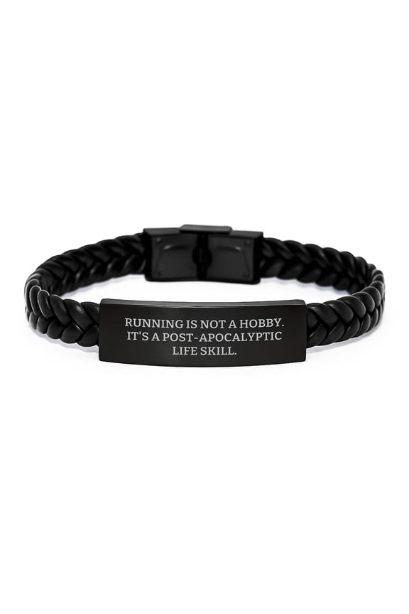 Running Interlaced Leather Bracelets for Men Funny 'Running Is Not A Hobby Gifts from Friends for Christmas Unique Presents'