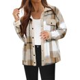 thumbnail image 1 of Running Jackets for Women New Womens Flannel Fleece Jackets Plaid Casual Long Sleeve Button Down Collared Shackets Fall Winter Coats with Pockets Khaki XXL New, 1 of 4