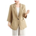 thumbnail image 1 of Running Jackets for Women New Cotton Linen Blazer for Women Fall 3/4 Sleeve Lightweight Business Casual Shirts Jackets with Pocket Yellow L, 1 of 4