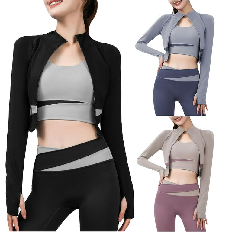 Running Jackets for Women Slim Fit Solid Color Patchwork Athletic Workout  Jacket Zipper Quick Dry Tight Sports Fitness Yoga Coat Outerwear