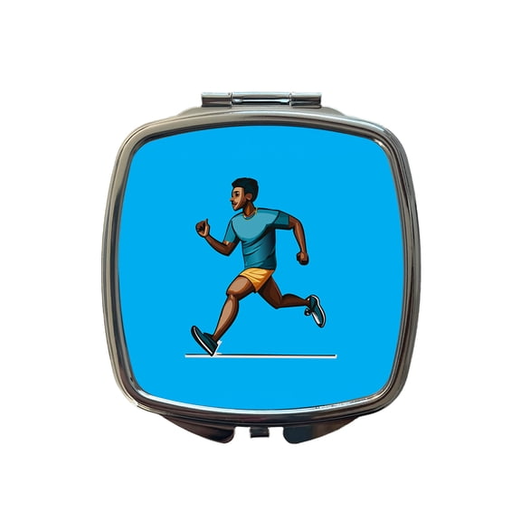 Running Jogging Man Exercise Travel Makeup Handbag Purse Small Pocket Compact Mirror
