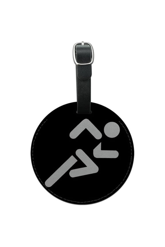 Running Jogging Marathon Symbol Round Leather Luggage ID Tag Suitcase Carry-On