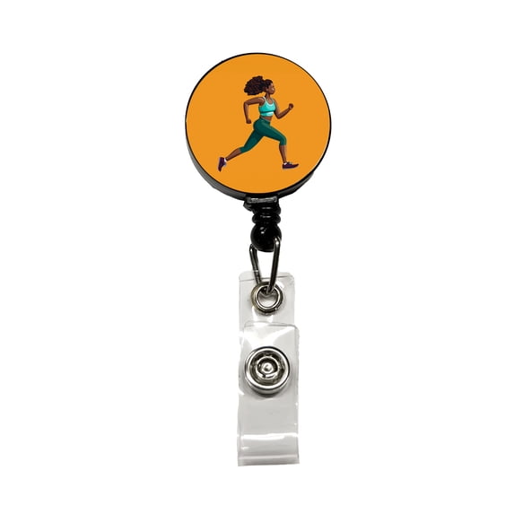 Running Jogging Woman Exercise Retractable Reel ID Badge Key Card Name Tag Holder with Clip