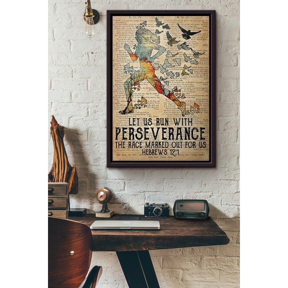 Running Let Us Run With Perseverance Poster Framed Matte Poster 24 x 36 Inch Poster