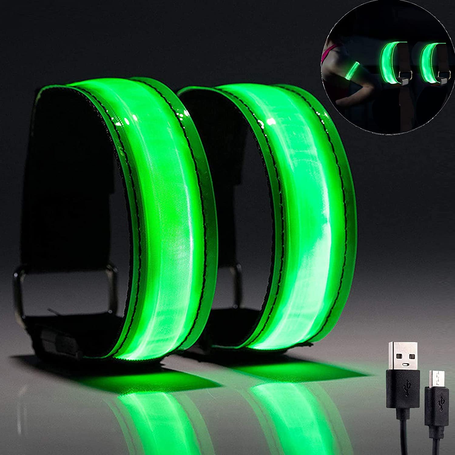 Running Lights for Runners, 2 Pack Armband Reflective Running Gear for