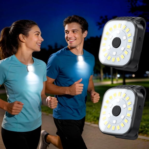 Running Lights for Runners, 2 Pack Mini Clip  Flashlight with 4 Modes, Rechargeable Safety LED Lights for Night Walking, Running Accessories & Camping Light Gear for Hiking, Jogging,  Walking
