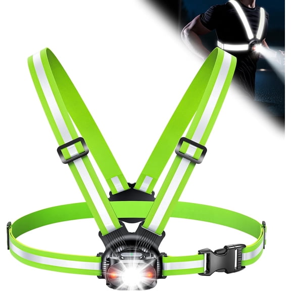 Running Lights for Runners, 500 Lumens Running Light with 90 Adjustable Tilt, 360 Reflective Vest & IPX4 Waterproof Rechargeable Light Up Gear for Night Walking/Cycling/Jogging/Hiking