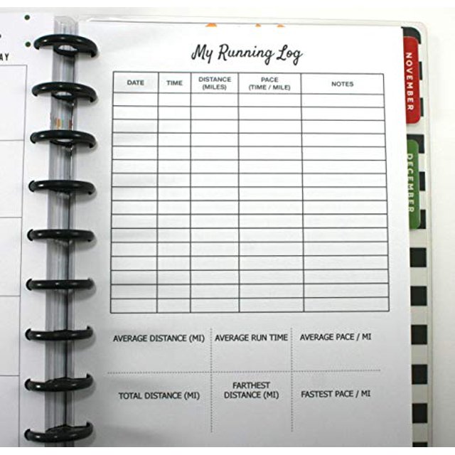Running Log Inserts, Fittness Refills for 9 Disc Happy Planners