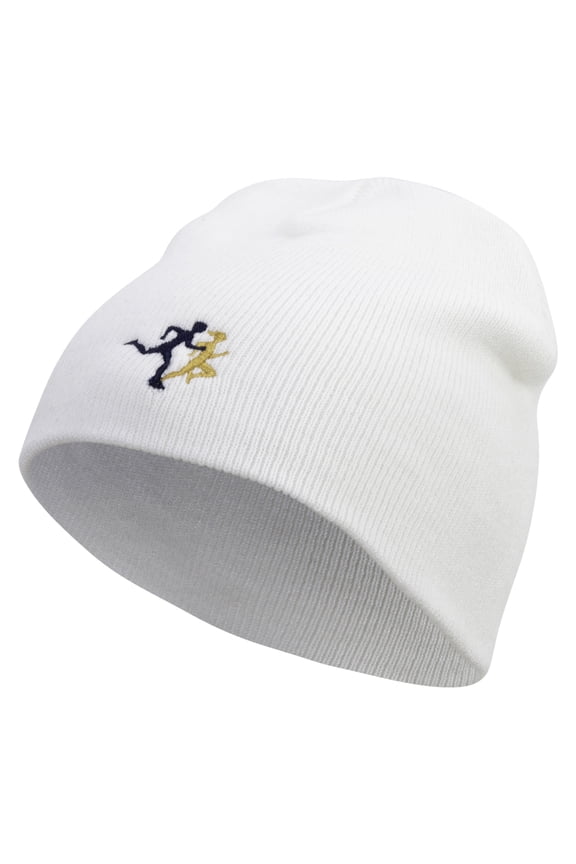 Running Logo Embroidered 8 Inch Knitted Short Beanie - White OSFM