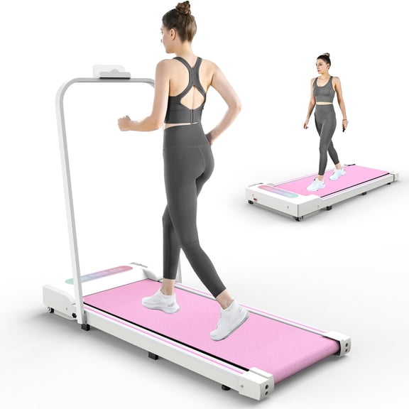 Running Machine Under Desk Treadmill, Walking Pad, 2 in 1 Portable Treadmill with Handle Remote Control LED Display, Walking Jogging Machine for Home Office Use Pink,Folding Treadmills