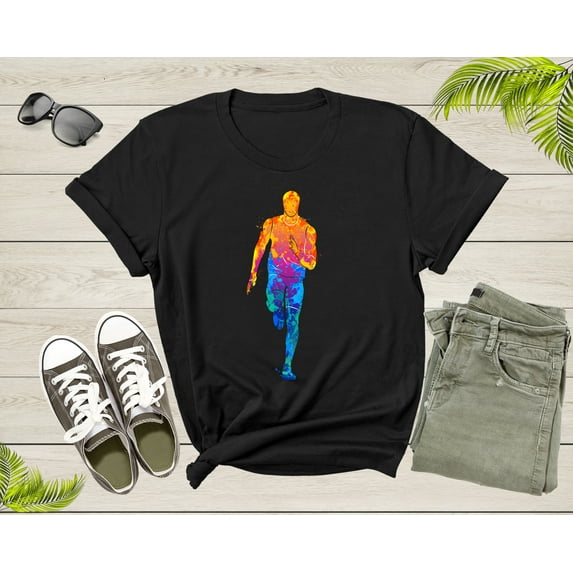 Running Man Colorful Silhouette Man Doing Sport Exercise T-Shirt Runner Running Lover Gift T Shirt for Men Women Kids Boys Girls Tshirt