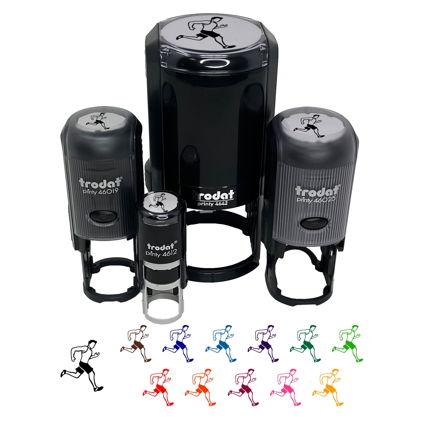 Running Man Fitness Exercise Marathon Workout Jogging Track and Field Self-Inking Rubber Stamp Ink Stamper - Fuchsia Ink - Small 3/4 Inch