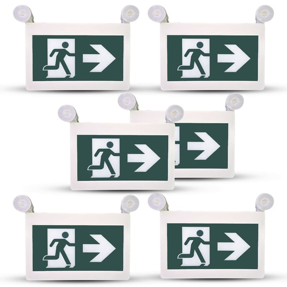 Running Man and Arrow LED Exit Sign Light with Dual Emergency Light Standard Pack of 6