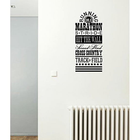 Running Marathon Cross Country Wall Decal Subway Art Lettering, 23 by 10.5 , Black