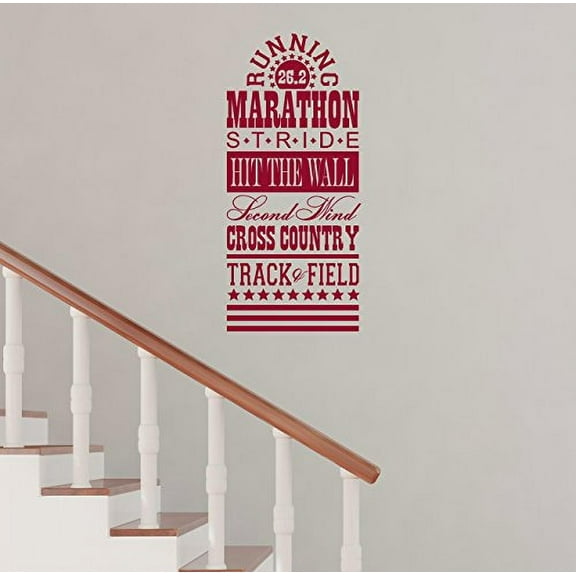 Running Marathon Cross Country Wall Decal Subway Art Lettering, 23 by 10.5 , Red