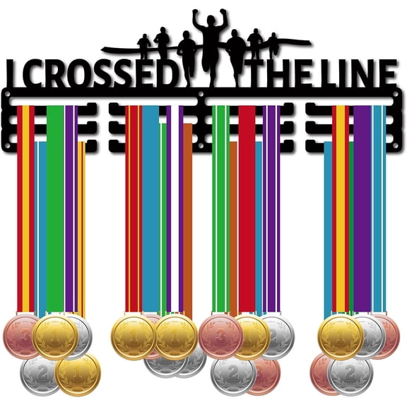 Running Medal Hanger Display Sports Medal Holder Over 60+ Medals Award Iron Rack Wall Mount Hanging Decor for Runner Marathon Athlete Medalist Black 15.7 x 5.6Inch - I Crossed The Line