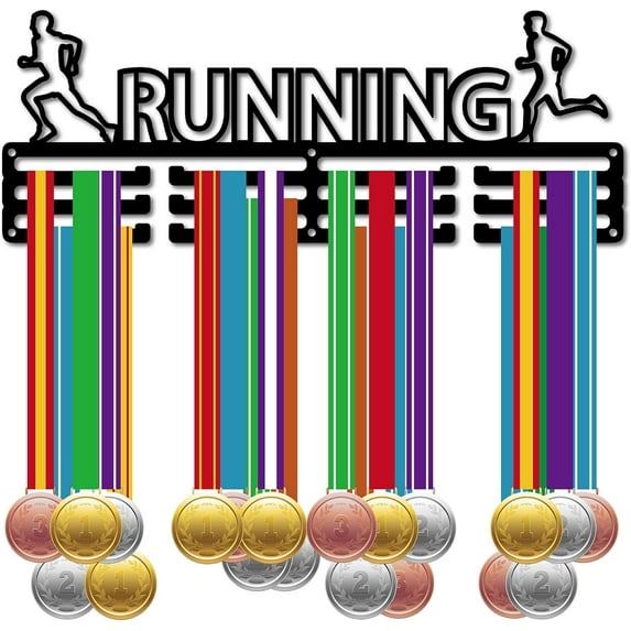 Running Medal Hanger Display Sports Run Medal Holder over 60+ Medals Award Iron Rack Frame Wall Mount Hanging Decor for Runner Marathon Athlete Competition Ribbon Medal Black 15.7 x 5.9Inch