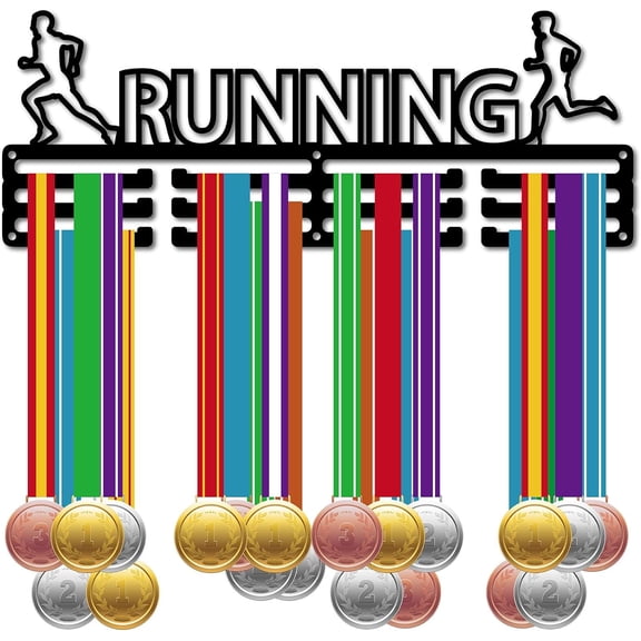 Running Medal Hanger Display Sports Run Medal Holder over 60+ Medals Award Iron Rack Frame Wall Mount Hanging Decor for Runner Marathon Athlete Competition Ribbon Medal Black 15.7 x 5.9Inch Black