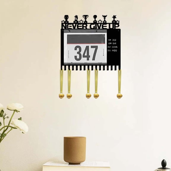 Running Medal Hanger Display, Trophy and Medal Display Shelf, Black Wall Decor, Metal Wall Art Decor, Photo Collage Frame for Wall, Hook Rack Wall Mount, Affirmation Wall Decor,