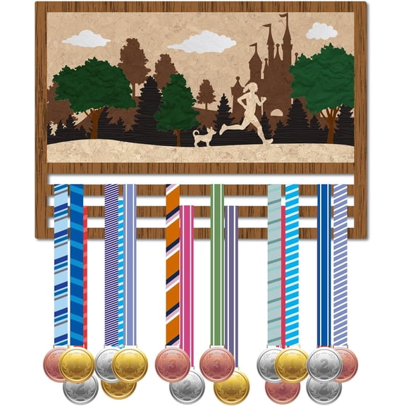 Running Medal Hanger Runner Medal Holder Wooden Medal Hanging Display 3D Pattern Wall Mounted Decor Hold 30+ Medals Gift for Runner Marathon Race Winner Athletes Medalist 11.8x16.5 Inch for diy